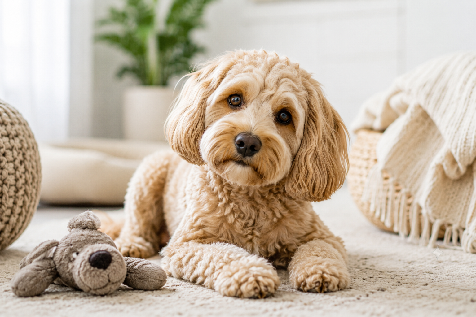 Indoor dog photo tips showing a small dog posed in soft natural light with eyes in focus.