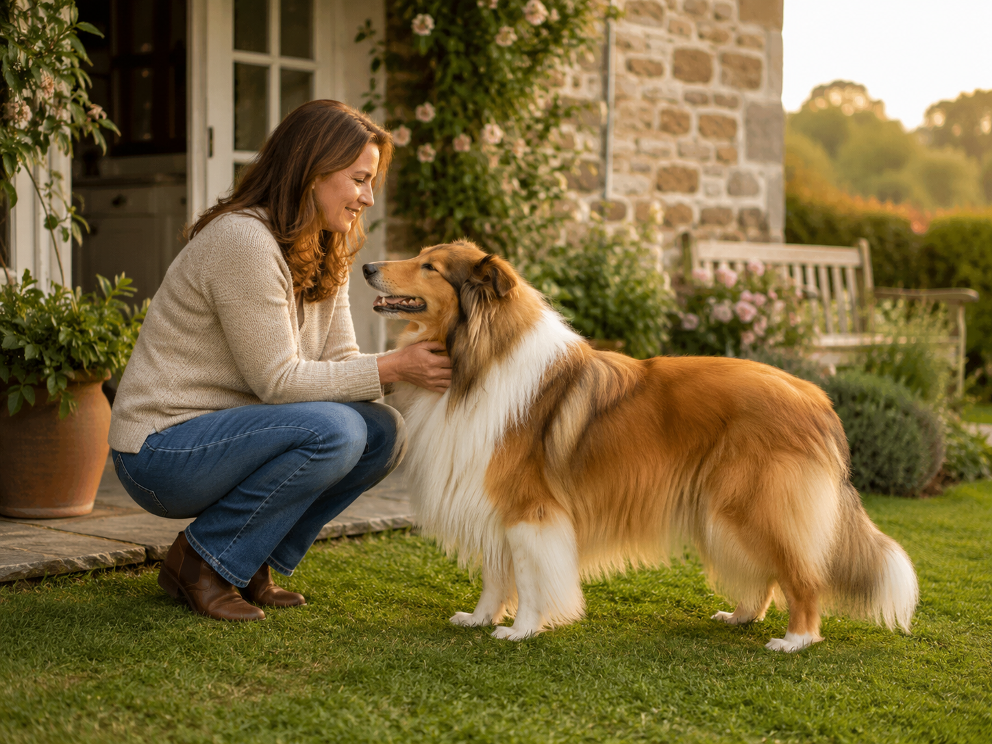 Collie showing gentle family loyalty as one of the most faithful dogs