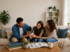 Dogs Around the World: A Look at Popular Breeds by Country Family sitting together with their Boston Terrier while looking through dog breed books