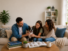 Dogs Around the World: A Look at Popular Breeds by Country Family sitting together with their Boston Terrier while looking through dog breed books