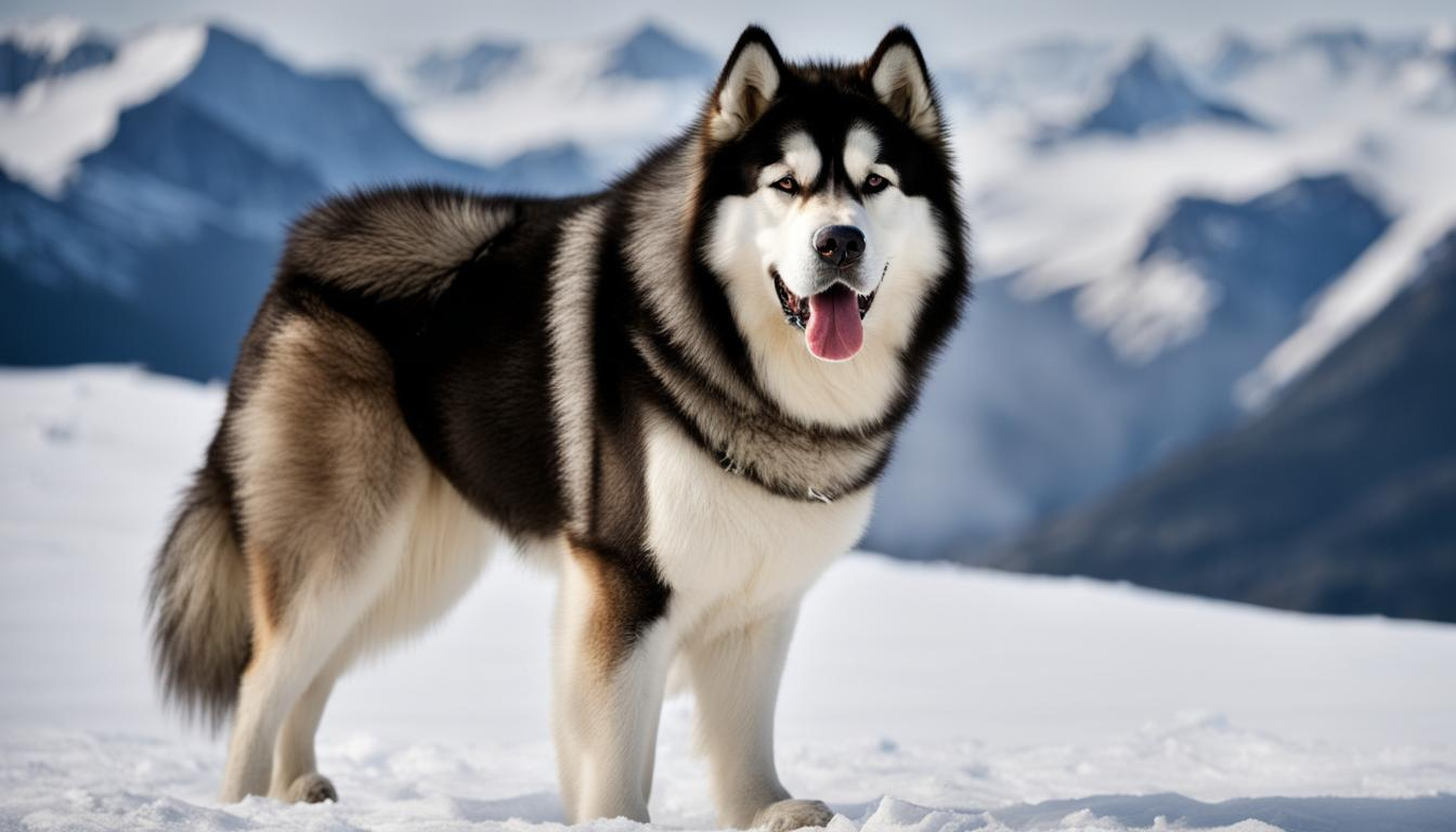 Alaskan Malemute in the snow is one of the most beautiful dog breeds in the world