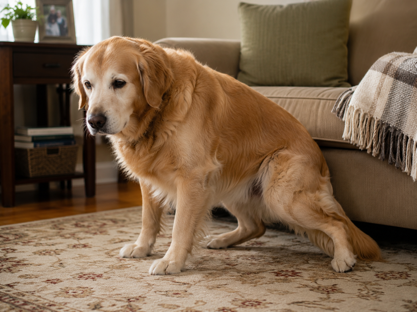 Senior Golden Retriever showing stiffness from canine arthritis