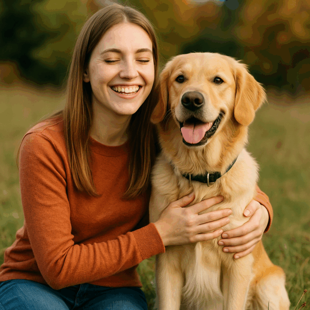 happy woman and her dog