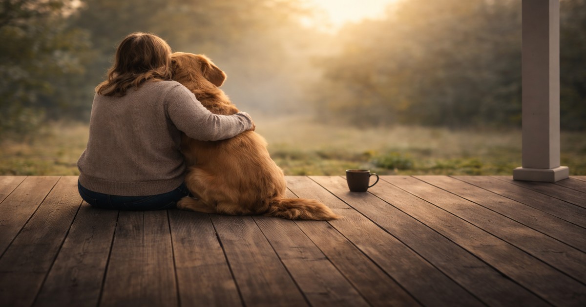 life with dogs shown through a quiet everyday moment between a person and their dog