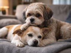 When One Dog Knew Exactly What to Do dogs helping other dogs as one comforts another during a quiet recovery at home