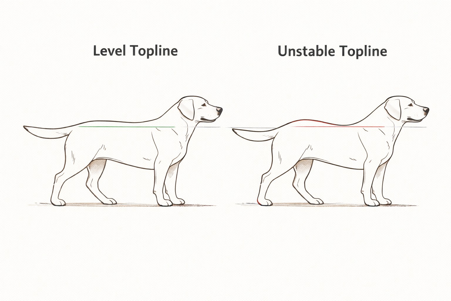 level versus unstable topline affecting structural stability during canine movement