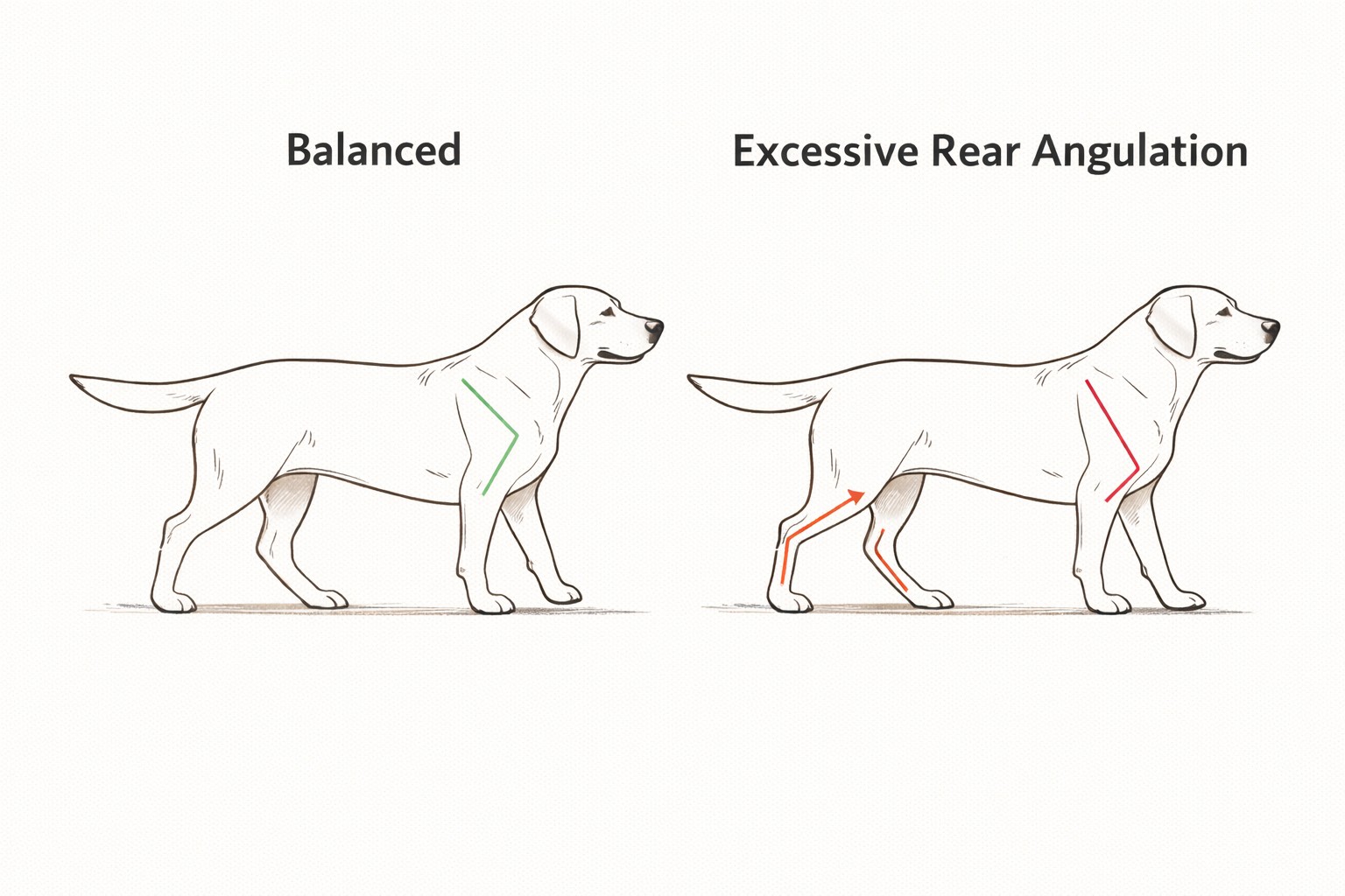 balanced versus excessive rear angulation influencing propulsion in canine movement
