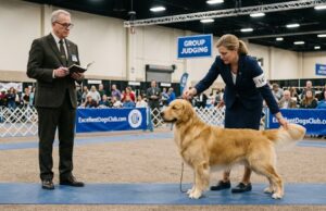 When a Good Dog Has the Wrong Day: Why Timing Changes Everything in the Show Ring Show ring timing shown by a handler refocusing a show dog while a judge observes in the conformation ring