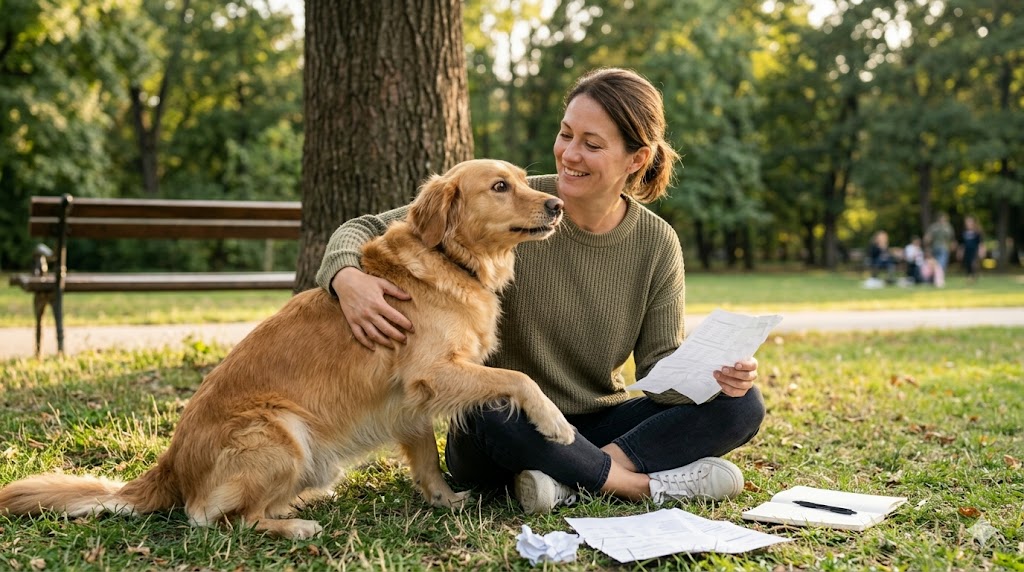 dog expectations vs reality owner bonding with energetic Golden Retriever in park