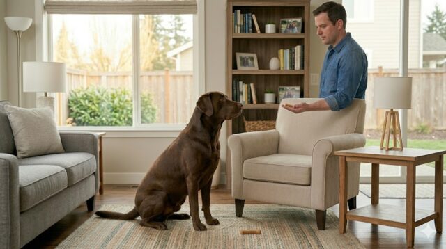 dog impulse control shown by calm dog waiting for treat without reacting