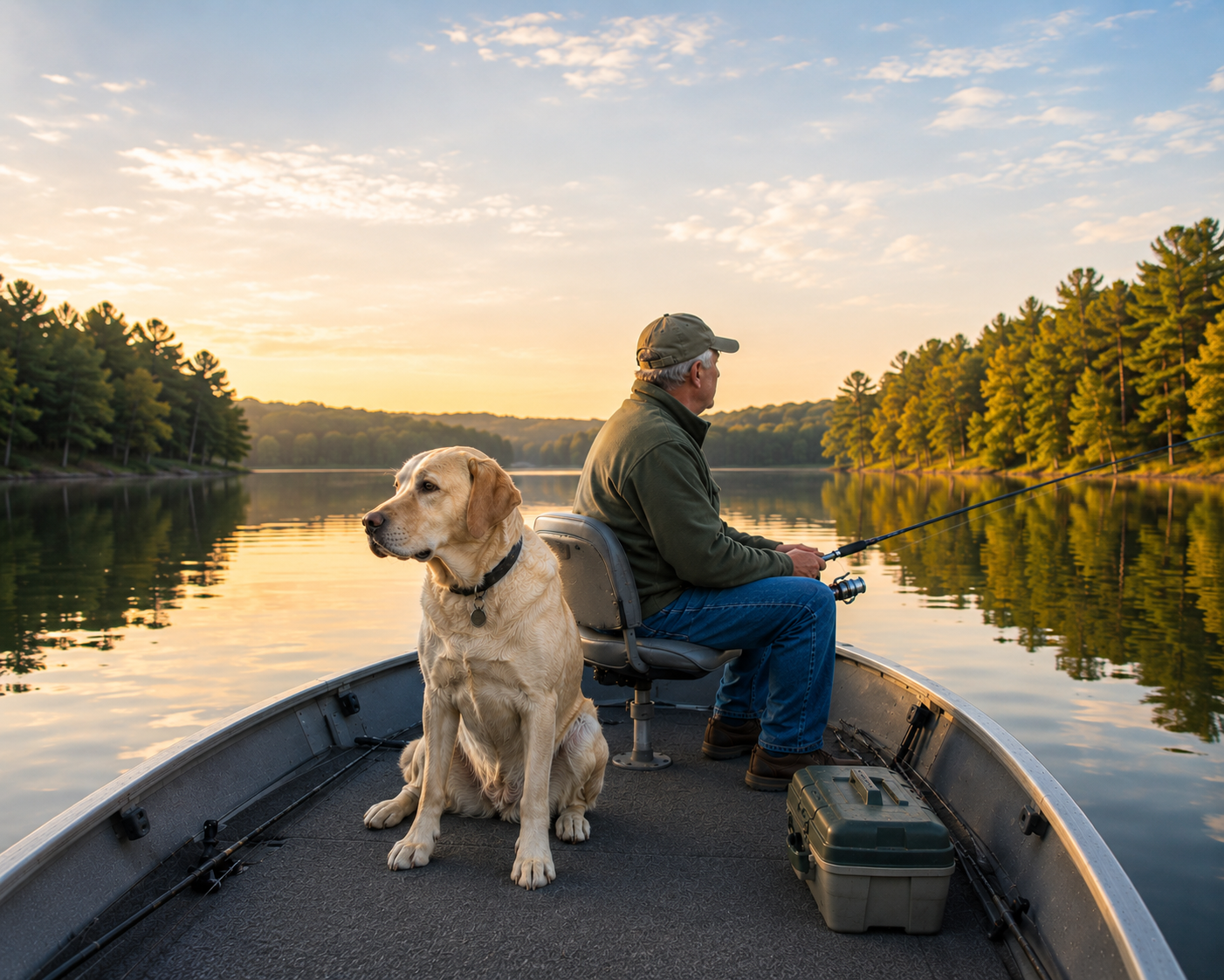 dog expectations vs reality Labrador enjoying fishing boat rides instead of water retrieving