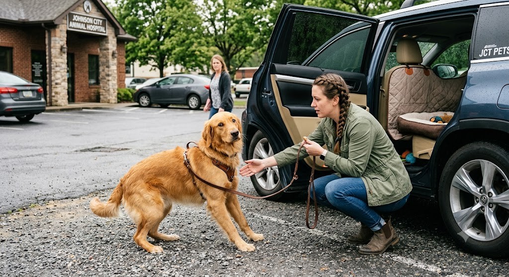 Dog fears and phobias of dogs can include anxiety about car rides and veterinary visits