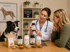 Herbal Supplements for Dogs: How to Choose Quality Products Veterinarian discussing herbal supplements for dogs with a Border Collie and the dog’s owner