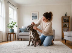 Can Collagen Help Your Itchy Dog? What Allergy Ads Leave Out Owner checking her itchy dog’s skin while researching collagen for dog allergies