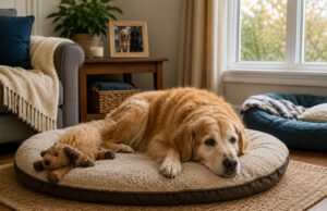 When Dogs Mourn Other Dogs: Signs of Grief and How to Help Dog resting quietly on its bed while adjusting to the loss of another dog