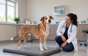 Ehlers-Danlos Syndrome in Dogs: Signs, Diagnosis, and Care Dog with unusually loose skin standing beside a veterinarian during an examination